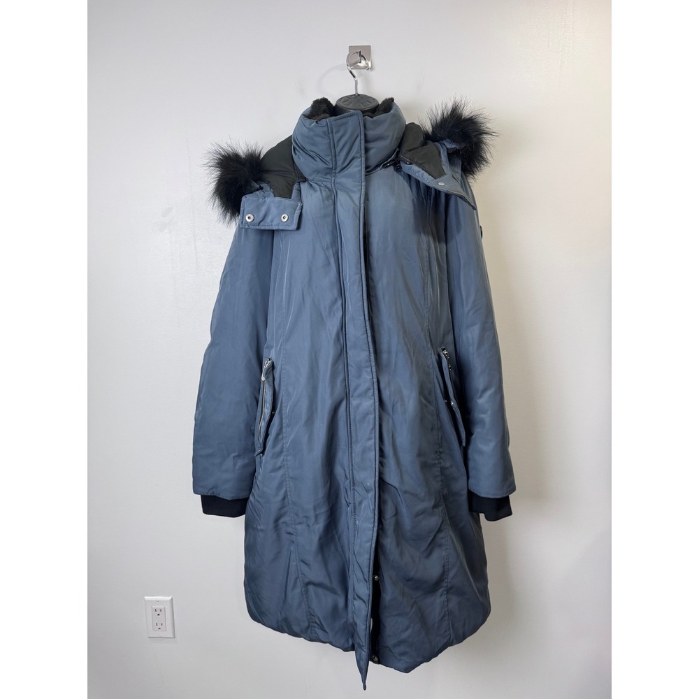 Noize Women Blue Krista Faux Fur Trim Hooded Winter Parka Coat XL
